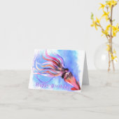 Verjaardagskaart Kleurrijke Inktvis Zwemmend Kaart (Gele Bloem)