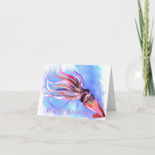 Verjaardagskaart Kleurrijke Inktvis Zwemmend Kaart (Voorkant)