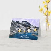 Verjaardagskaart Koele Pinguïns Kaart (Gele Bloem)