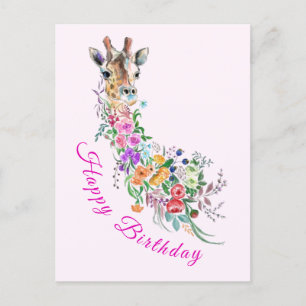 Verjaardagskaart Kunst Kleurrijke Bloemige Giraffe Briefkaart