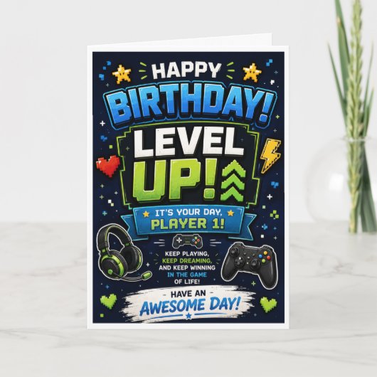 Verjaardagskaart 'Level Up' voor zoon Kaart (Voorkant)