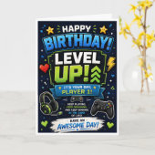 Verjaardagskaart 'Level Up' voor zoon Kaart (Gele Bloem)