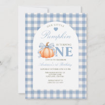 Verjaardagskaart Little Pumpkin Turning One Blauw