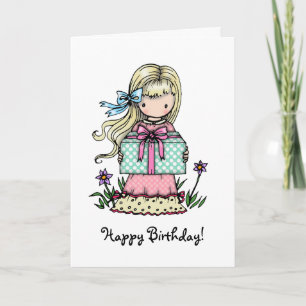Verjaardagskaart meisje met cadeau kaart