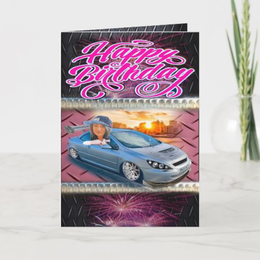 Verjaardagskaart meisje racer kaart (Voorkant)