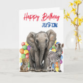 Verjaardagskaart met Aangepaste Cute Jungle Dieren Kaart (Gele Bloem)