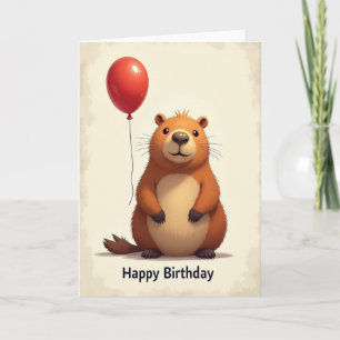 Verjaardagskaart met ballon en cute wezen kaart