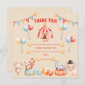 Verjaardagskaart met bedankje met waterverf cirkus bedankkaart (Voorkant / Achterkant)