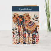 Verjaardagskaart met bewerkbare Folk Art Olifant Kaart (Voorkant)