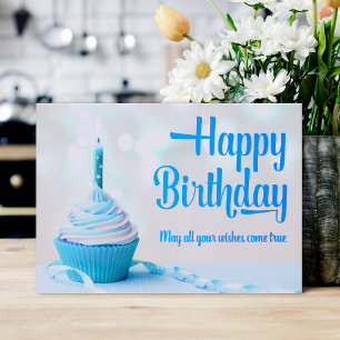 Verjaardagskaart met blauwe cupcake bedankkaart