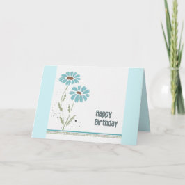 VERJAARDAGSKAART MET BLAUWE MARGRIETEN BEDANKKAART