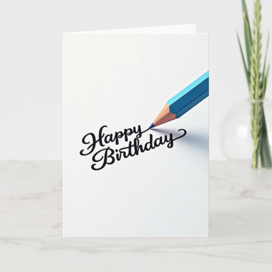 Verjaardagskaart met Blauwe Pen Script Kaart (Voorkant)