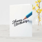 Verjaardagskaart met Blauwe Pen Script Kaart (Gele Bloem)