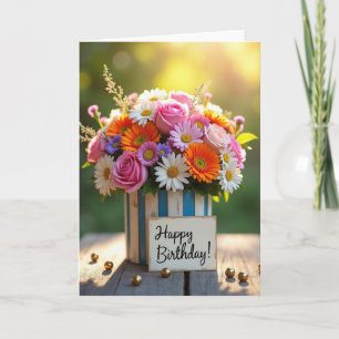 Verjaardagskaart met bloemen in gouden gloed kaart