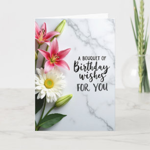 Verjaardagskaart met bloemen in marmerdesign kaart