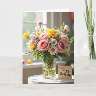 Verjaardagskaart met bloemenvase kaart