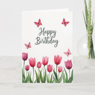 Verjaardagskaart met bloemmotief en tulpen kaart