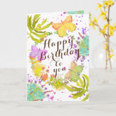 Verjaardagskaart met bloemvlinders kaart (Gele Bloem)