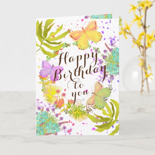 Verjaardagskaart met bloemvlinders kaart (Gele Bloem)