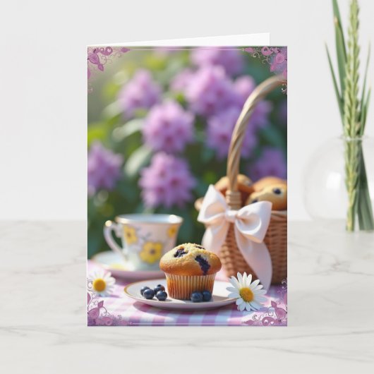 Verjaardagskaart met bosbessenmuffin kaart (Voorkant)