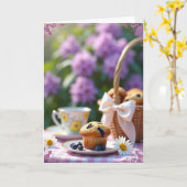 Verjaardagskaart met bosbessenmuffin kaart (Gele Bloem)