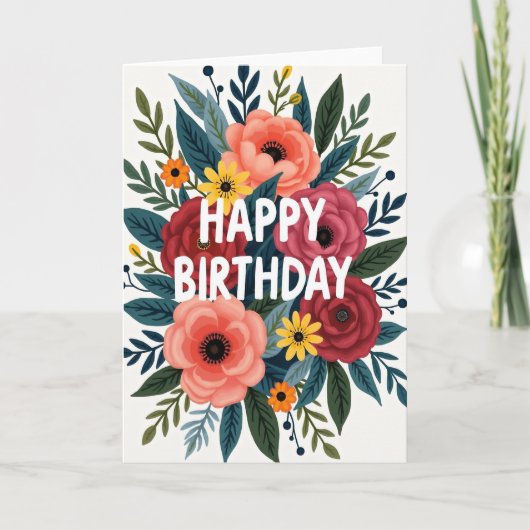 Verjaardagskaart met botanisch gebladerte kaart (Voorkant)