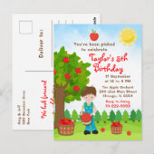 Verjaardagskaart met bruinharige jongen die appels briefkaart (Voorkant / Achterkant)