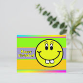 Verjaardagskaart met Buck Teeth Smiling Face Emoji Briefkaart (Staand voorkant)