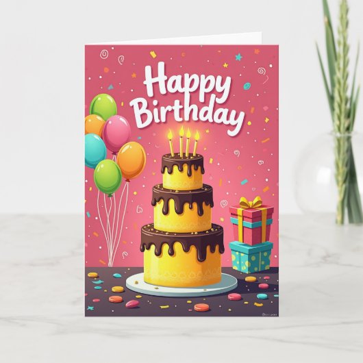 Verjaardagskaart met cadeaustapel kaart (Voorkant)