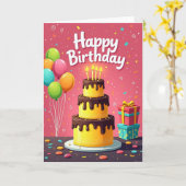Verjaardagskaart met cadeaustapel kaart (Gele Bloem)
