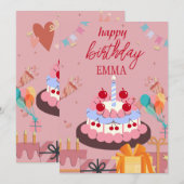 Verjaardagskaart met cake en cadeaus – Ellegant en Kaart (Voorkant / Achterkant)