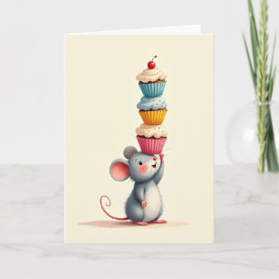 Verjaardagskaart met Cupcake en Vrolijke Muis Kaart