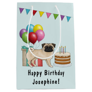 Verjaardagskaart met cute cartoon hond Fawn Pug Medium Cadeauzakje