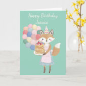Verjaardagskaart met Cute Fox Kaart (Gele Bloem)