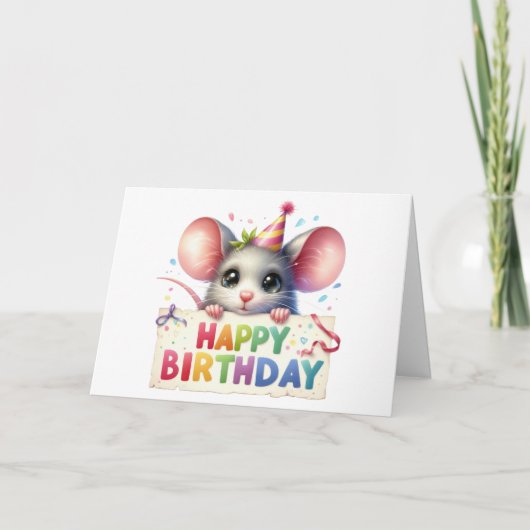 Verjaardagskaart met Cute Mouse Kaart (Voorkant)