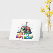 Verjaardagskaart met Cute Turtle Kaart (Gele Bloem)