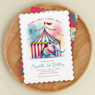 Verjaardagskaart met cute waterverf cirkus olifant kaart