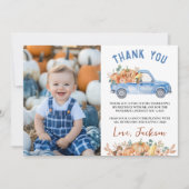 Verjaardagskaart met dank voor foto van blauwe pom bedankkaart (Voorkant)