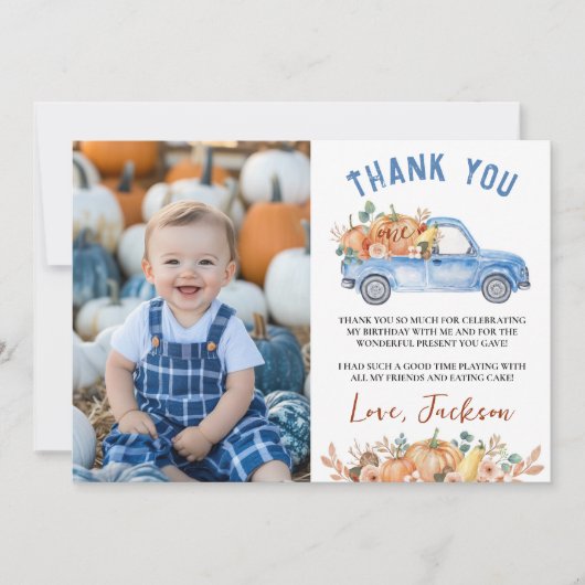 Verjaardagskaart met dank voor foto van blauwe pom bedankkaart (Voorkant)