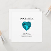 Verjaardagskaart met december turkoois en naam kaart (Voorkant / Achterkant in situ)