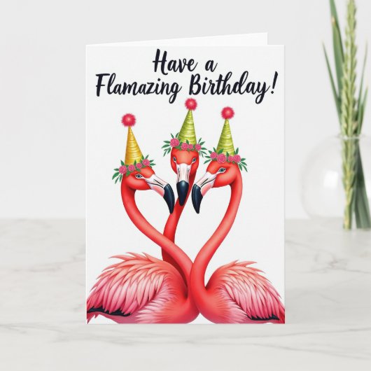 Verjaardagskaart met drietal flamingo's kaart (Voorkant)