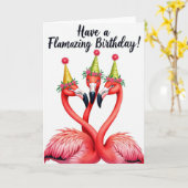 Verjaardagskaart met drietal flamingo's kaart (Gele Bloem)