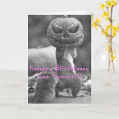 Verjaardagskaart met eekhoorn dragen Jack-o-lanter Kaart (Gele Bloem)