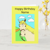 Verjaardagskaart met een leuk palomino pony kaart (Gele Bloem)