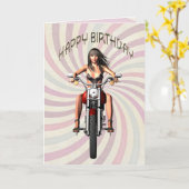 Verjaardagskaart met een motormeisje kaart (Gele Bloem)