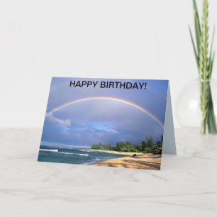 Verjaardagskaart met een perfecte regenboog aan ze kaart