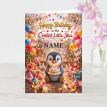 Verjaardagskaart met een schattige pinguïn voor ki