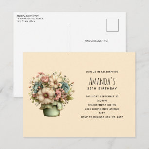 Verjaardagskaart met Fantasiebloemen in een Potpla Uitnodiging Briefkaart