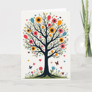 Verjaardagskaart met fantasievolle boom kaart