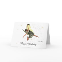 Verjaardagskaart met fee meisje met gele vleugels